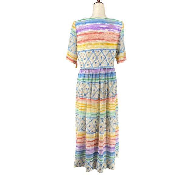 Vtg 80s 90s Two Potato Artsy A Line Midi Dress Womens M Sheer NOS Coastal Pastel - Picture 3 of 16